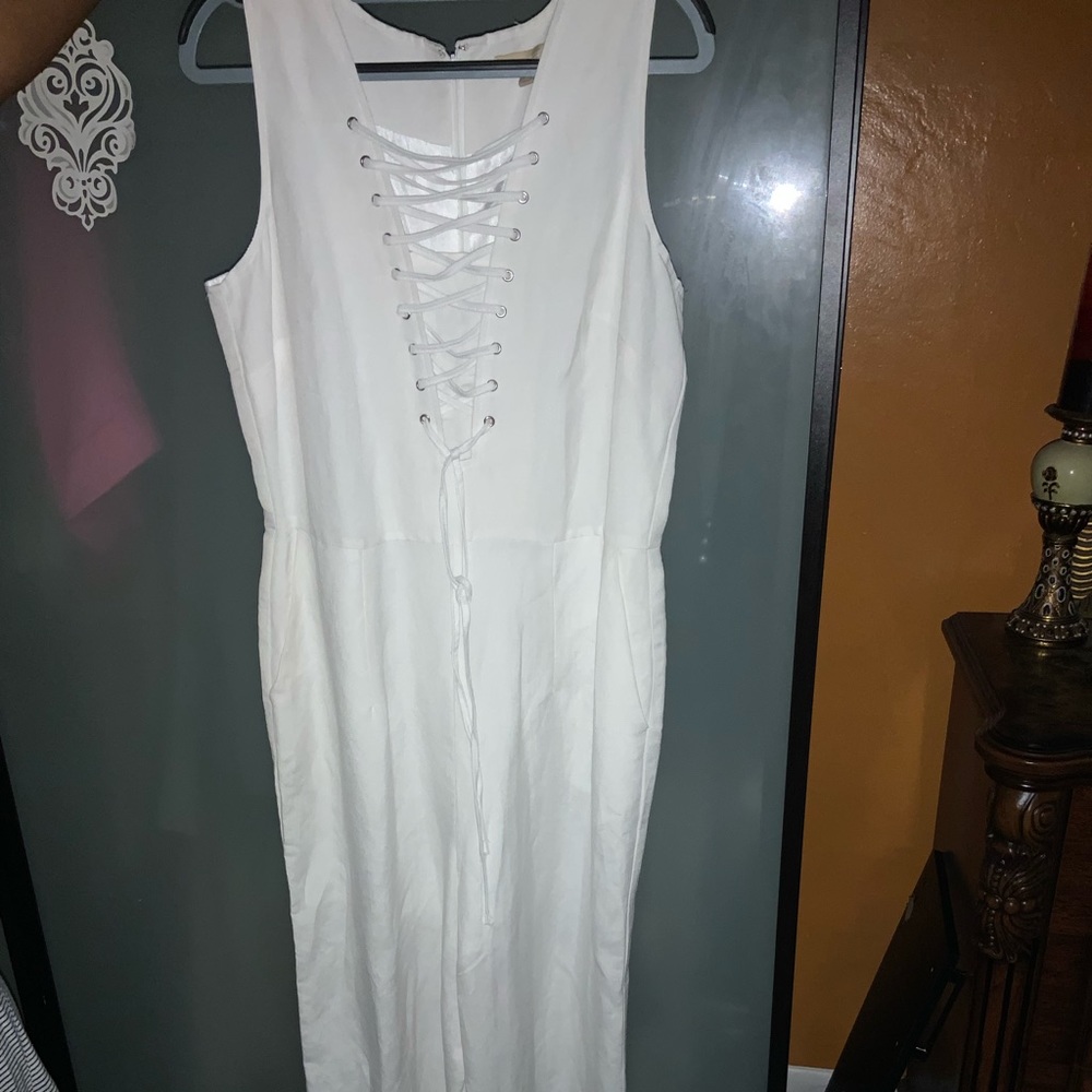 White jumpsuit with lacing in front